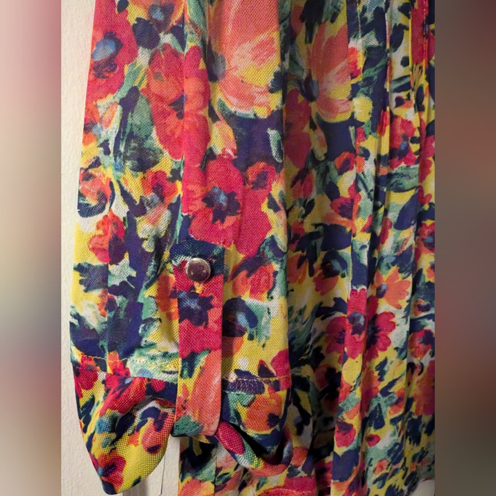 Roz & Ali Floral V-Neck Button Front Blouse - Yellow Multi - Picture 2 of 4